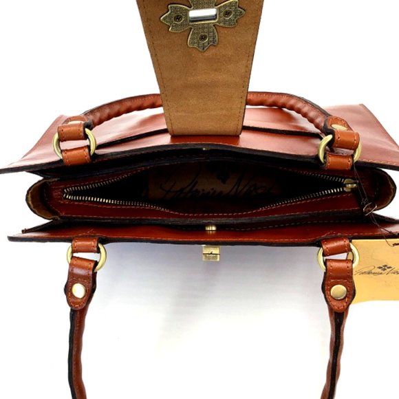 Patricia Nash Rosina Burnished Cutout Tooled Leather Satchel Brown Tan NWT $229 - Picture 7 of 8